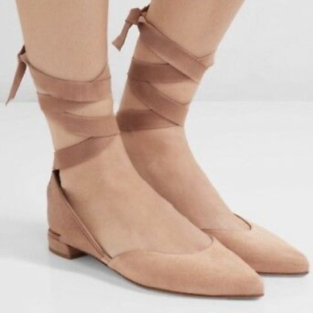 Stuart Weitzman Supersonic Suede Lace Up Flat.Light pink/naked color.Size 5